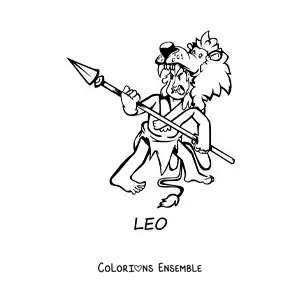 Image à colorier d’un homme des cavernes rigolo du signe du Lion