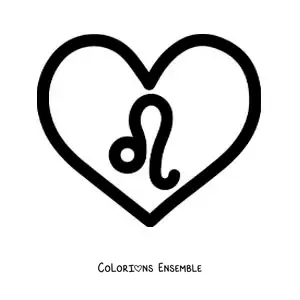 Image à colorier du symbole du signe du Lion dans un cœur