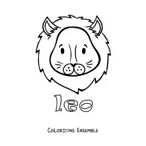 Image à colorier du lion du Lion animé avec le nom du signe