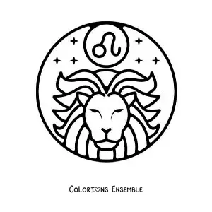 Image à colorier du lion du Lion, facile, avec le symbole du signe du zodiaque