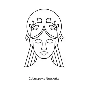 Image à colorier d’une femme du signe de la Vierge avec une couronne de fleurs