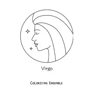 Image à colorier d’une femme de la Vierge avec le nom du signe