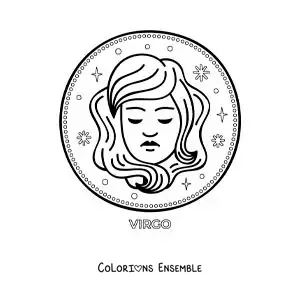 Image à colorier du signe du zodiaque Vierge avec des étoiles
