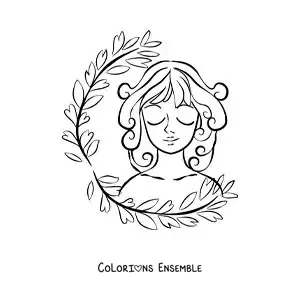 Image à colorier du signe du zodiaque Vierge avec des plantes