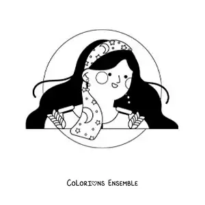 Image à colorier d’une femme animée du signe de la Vierge