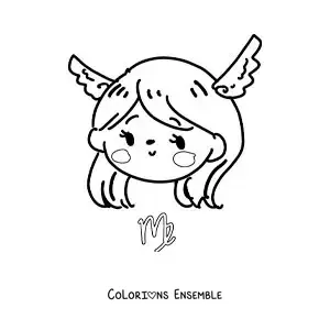 Image à colorier d’une fille kawaii animée du signe de la Vierge