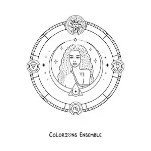 Image à colorier des symboles du signe de la Vierge