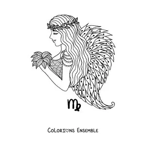 Image à colorier d’une fille ange du signe de la Vierge