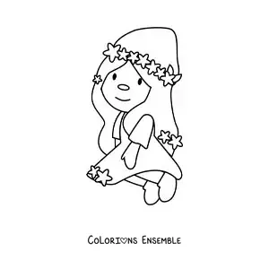 Image à colorier d’un gnome kawaii animé du signe de la Vierge