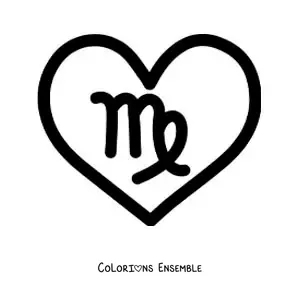 Image à colorier du symbole du signe de la Vierge dans un cœur