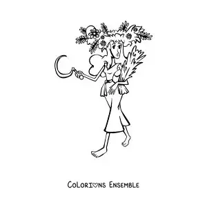 Image à colorier d’une femme rigolote du signe de la Vierge