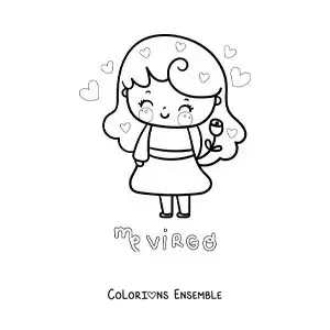 Image à colorier d’une fille kawaii avec le symbole de la Vierge