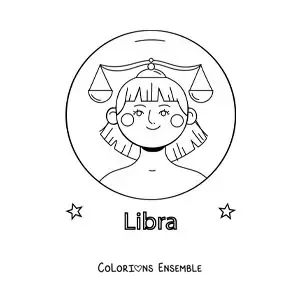 Image à colorier d’une fille animée du signe de la Balance