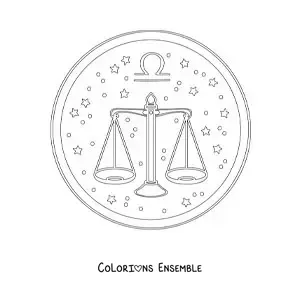 Image à colorier du signe de la Balance avec des étoiles