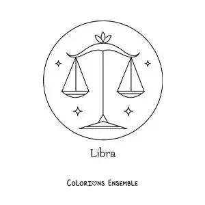 Image à colorier du signe du zodiaque Balance avec son nom