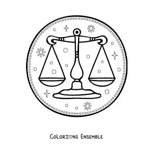 Image à colorier d’une balance du signe de la Balance avec des étoiles