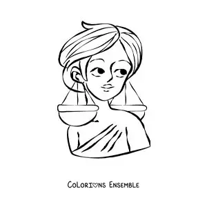 Image à colorier d’une femme animée du signe de la Balance