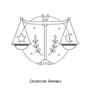 Image à colorier de la balance de la justice de la Balance avec des étoiles