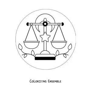 Image à colorier du symbole du signe du zodiaque Balance animé avec des astres
