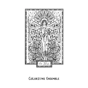 Image à colorier d’une carte du signe de la Balance