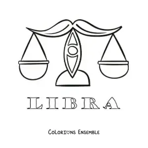 Image à colorier d’une balance du signe de la Balance avec son nom