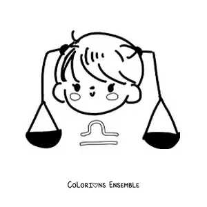 Image à colorier d’une petite fille animée du signe de la Balance