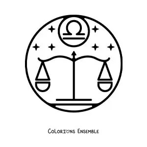 Image à colorier d’une balance du signe de la Balance, facile