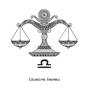 Image à colorier d’un mandala du signe de la Balance