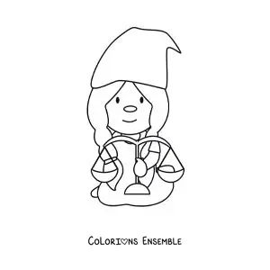 Image à colorier d’un gnome animé pour enfants du signe de la Balance