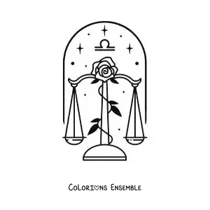 Image à colorier du symbole de la Balance avec une rose