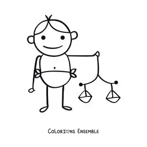 Image à colorier d’un dessin pour enfants de la mythologie du signe de la Balance