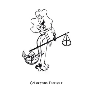 Image à colorier d’un dessin pour enfants de la déesse Thémis du signe de la Balance