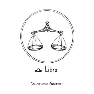 Image à colorier d’une balance réaliste du signe du zodiaque Balance