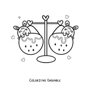 Image à colorier de lapins kawaii animés du signe de la Balance