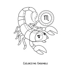 Image à colorier d’un scorpion animé pour enfants du signe du Scorpion