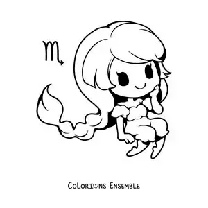 Image à colorier d’une fille kawaii animée du signe du Scorpion