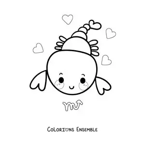 Image à colorier d’un scorpion kawaii du signe du Scorpion avec son symbole