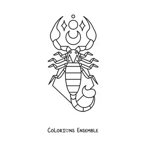 Image à colorier d’un scorpion du signe du zodiaque Scorpion avec une lune