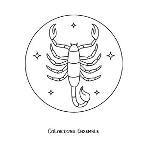 Image à colorier d’un scorpion du signe du Scorpion avec des étoiles