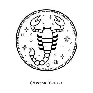 Image à colorier facile du symbole du Scorpion avec des étoiles