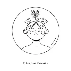 Image à colorier d’une femme animée du signe du zodiaque Scorpion