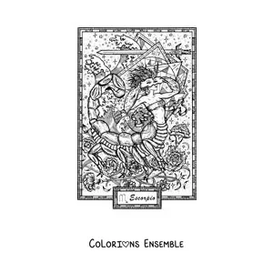 Image à colorier d’une carte du signe du Scorpion