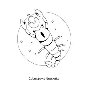 Image à colorier d’un scorpion animé du signe du zodiaque