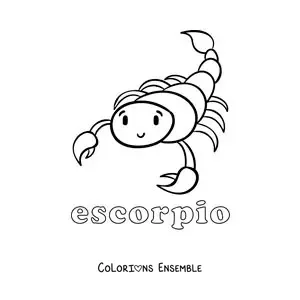 Image à colorier facile d’un scorpion du signe du Scorpion avec son nom