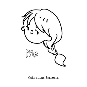 Image à colorier d’une fille kawaii du signe du Scorpion avec son symbole