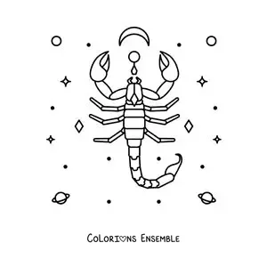 Image à colorier du symbole du Scorpion avec des astres