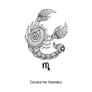 Image à colorier d’un mandala du signe du Scorpion