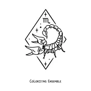 Image à colorier d’un scorpion animé avec le symbole du Scorpion
