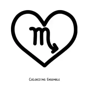Image à colorier facile du symbole du Scorpion dans un cœur