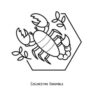 Image à colorier d’un scorpion animé avec des feuilles